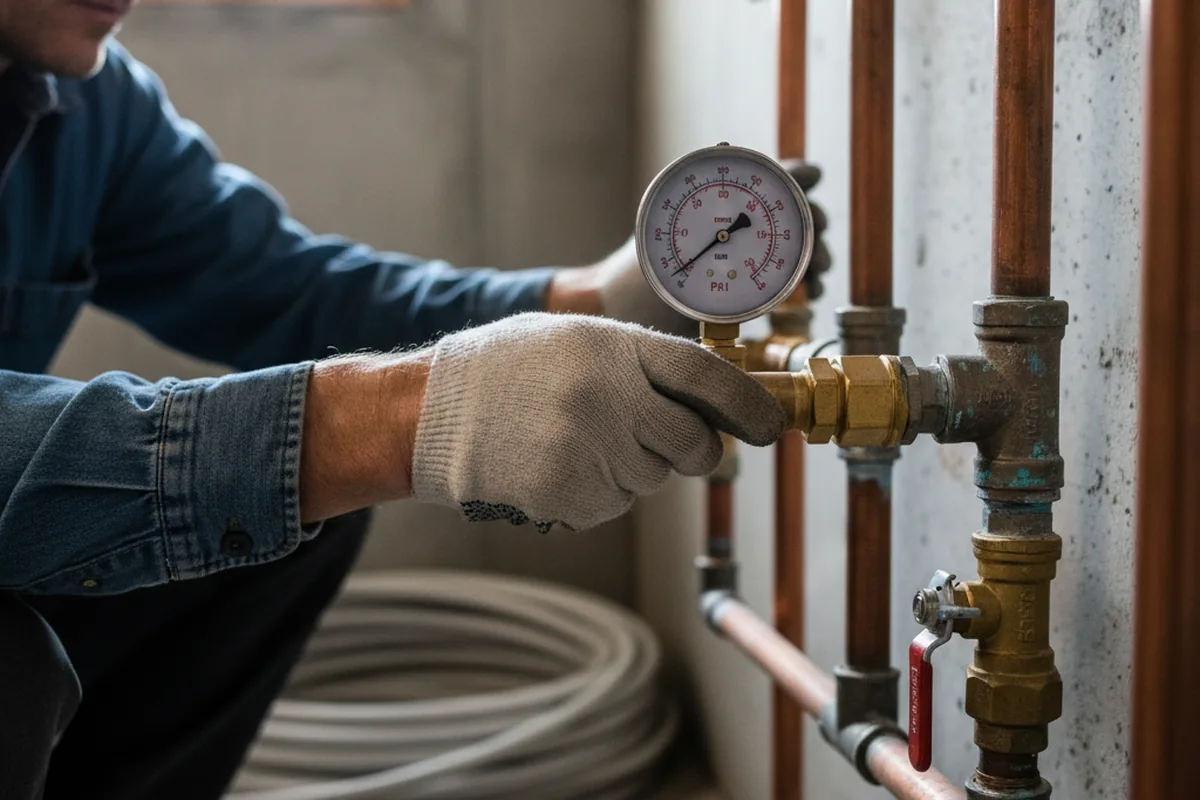 Pressure testing a repaired line during Water Line Repair in South Kent